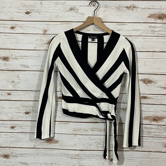 Topshop Striped Side Tie Knit Top - Navy/White - US 2 - Picture 13 of 14